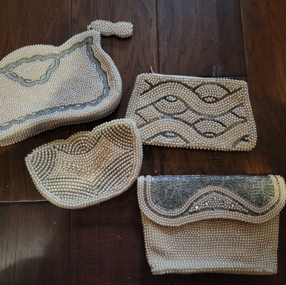 Vintage Antique 4 PC hand beaded purses
